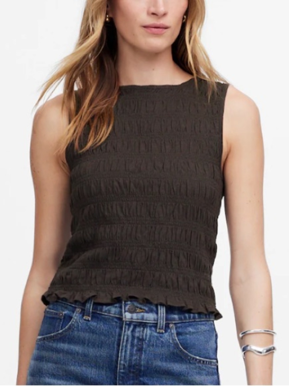 Madewell Dark Brown Smocked Sleeveless Top